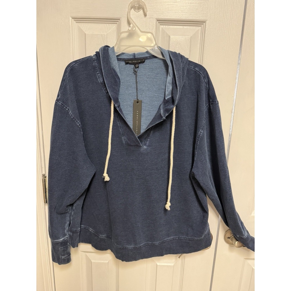Mineral Wash Blue Oversized Hoodie XL V Neck Pullover Coastal Jane Delancey